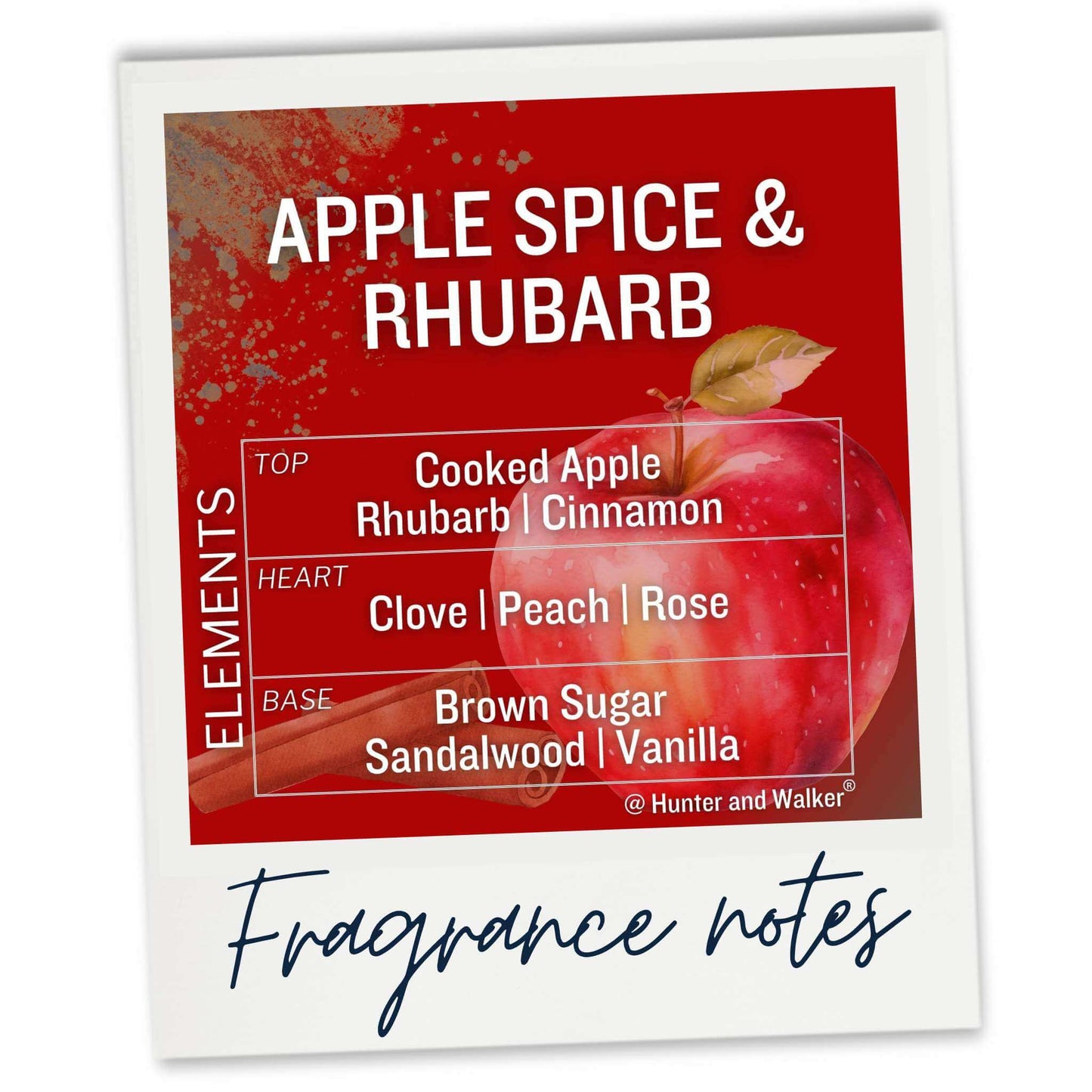 Rhubarb, apple and cinnamon fragrance notes.