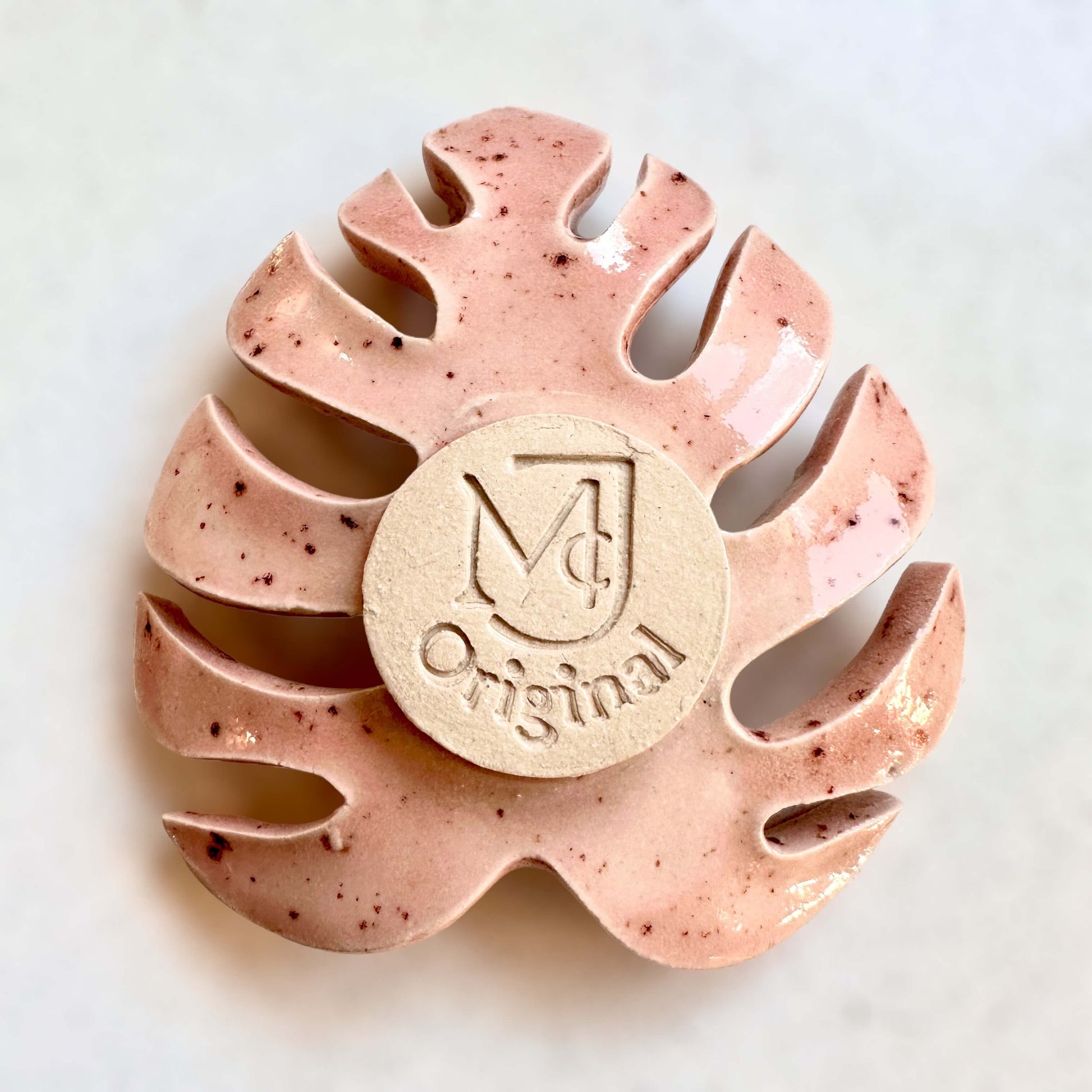 Pink Tealight Holder monstera leaf design image of base