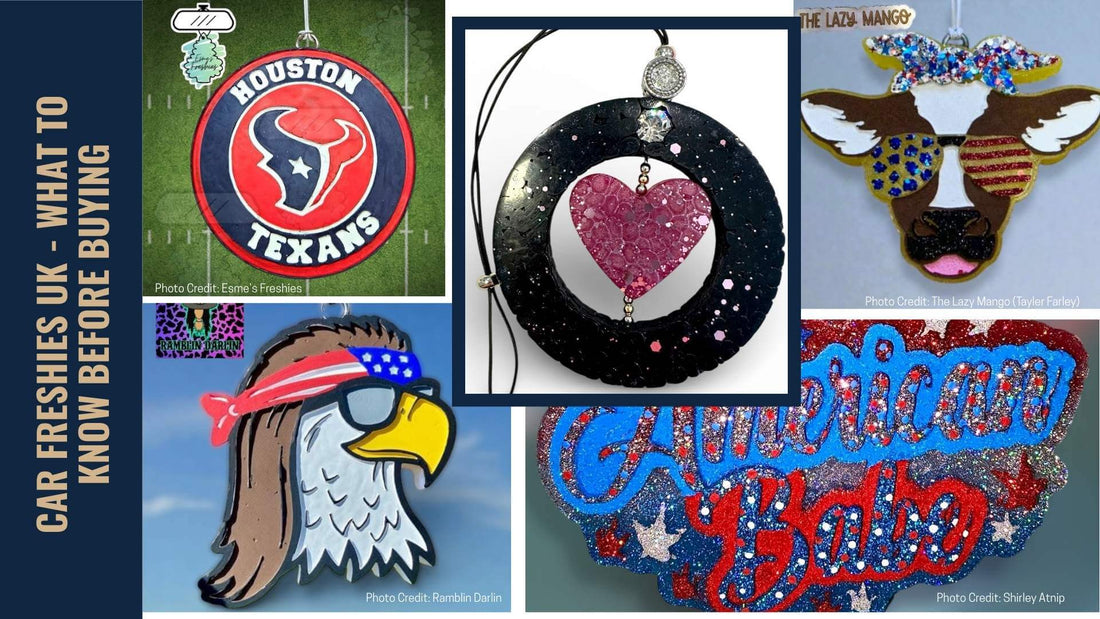 A collection of different car freshie designs from UK and US makers