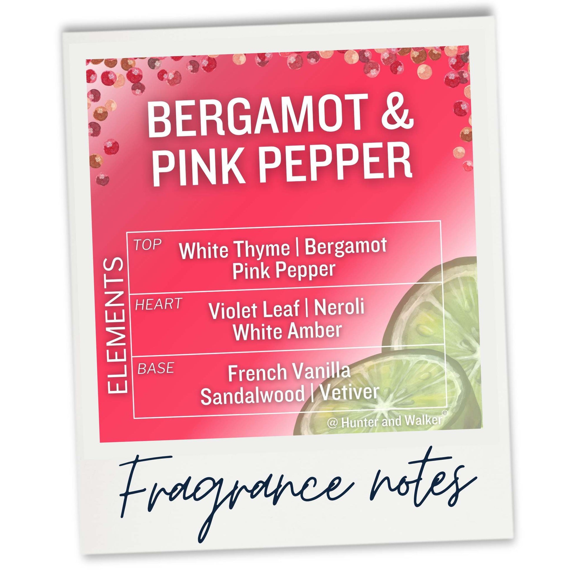Bergamot and Pink Pepper wax melt fragrance notes