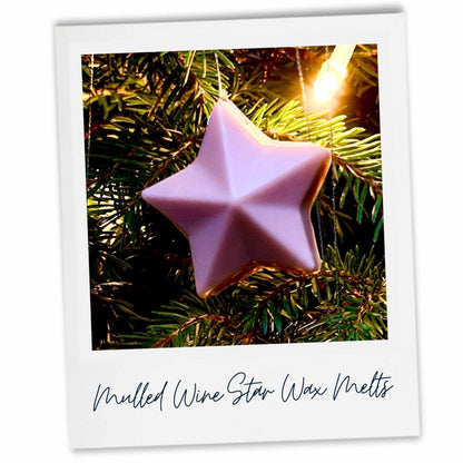 Mocha coloured star-shaped wax melt on a Christmas tree branch 