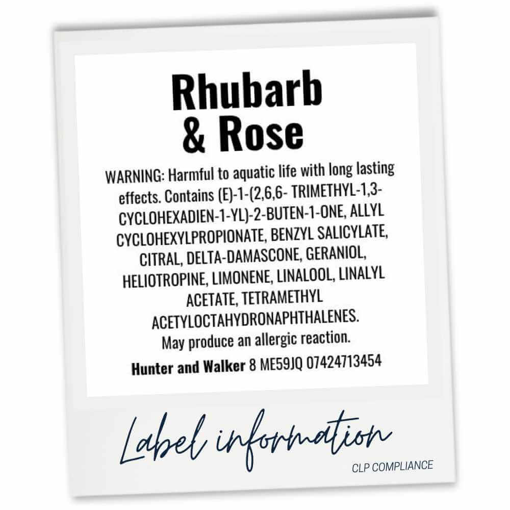 Rhubarb and Rose wax melt product CLP safety information