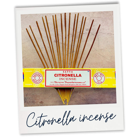 Natural Citronella incense by Satya for mosquito repelling this summer
