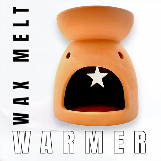 Outdoor terracotta wax warmer featuring star cut out. Perfect for pairing with insect repelling wax melts this summer