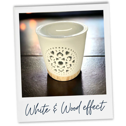 White and wood effect wax warmer rear image