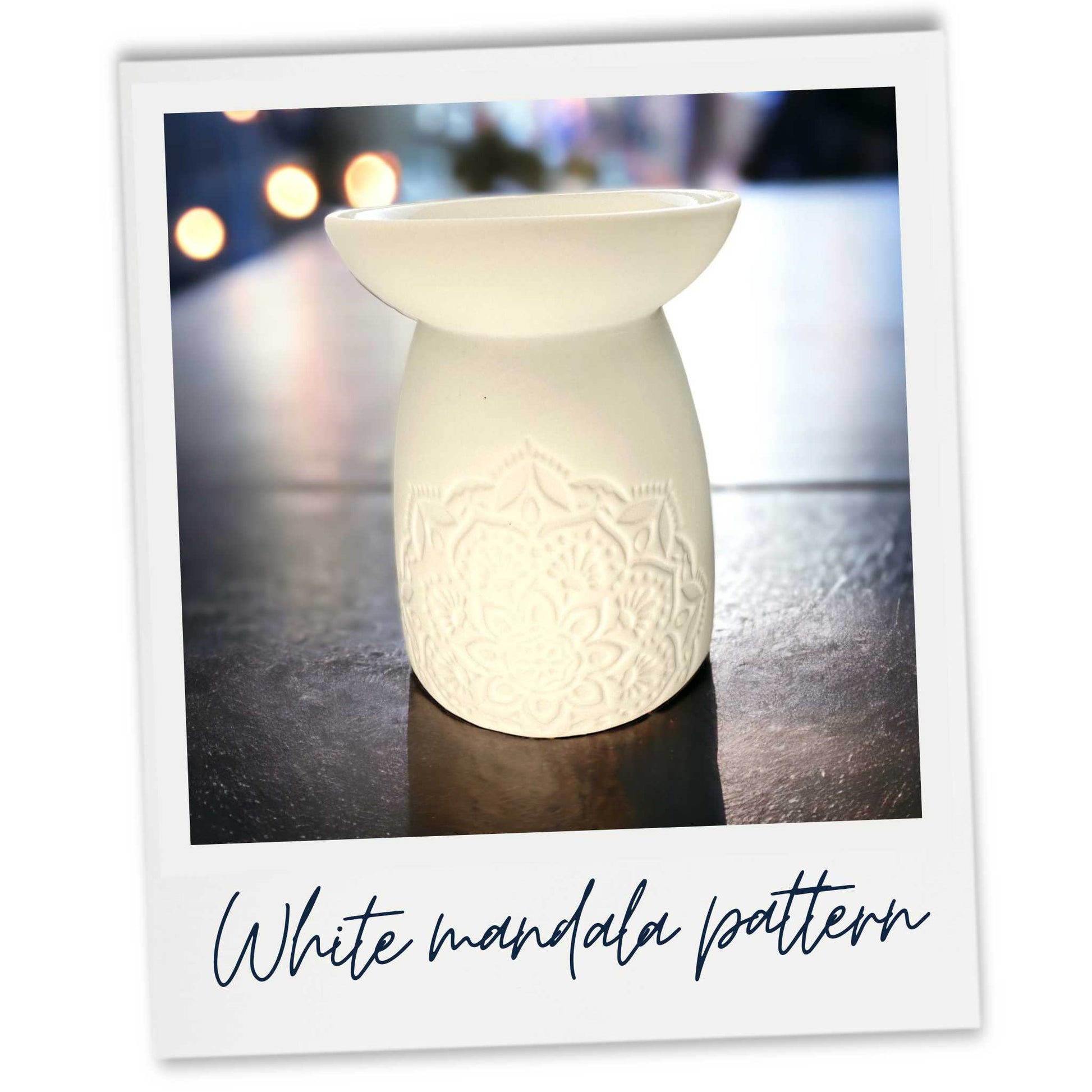 White Mandala pattern wax warmer showing design on rear